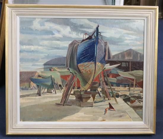 Edward dArcy Lister (1911-1976) Poole boatyard 21.25 x 25.5in.